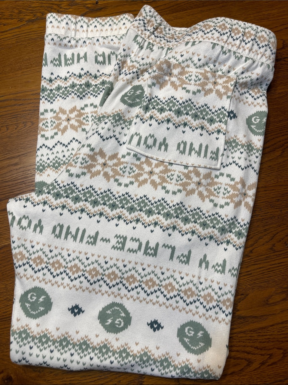 Cozy Patterned Lounge Pants in Cream, Sage & Tan - Picture 2 of 4